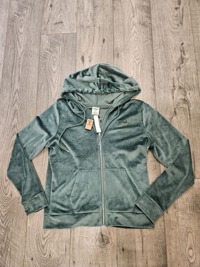 Victoria's Secret PINK Green Logo Velour Zip Hoodie Sz. M